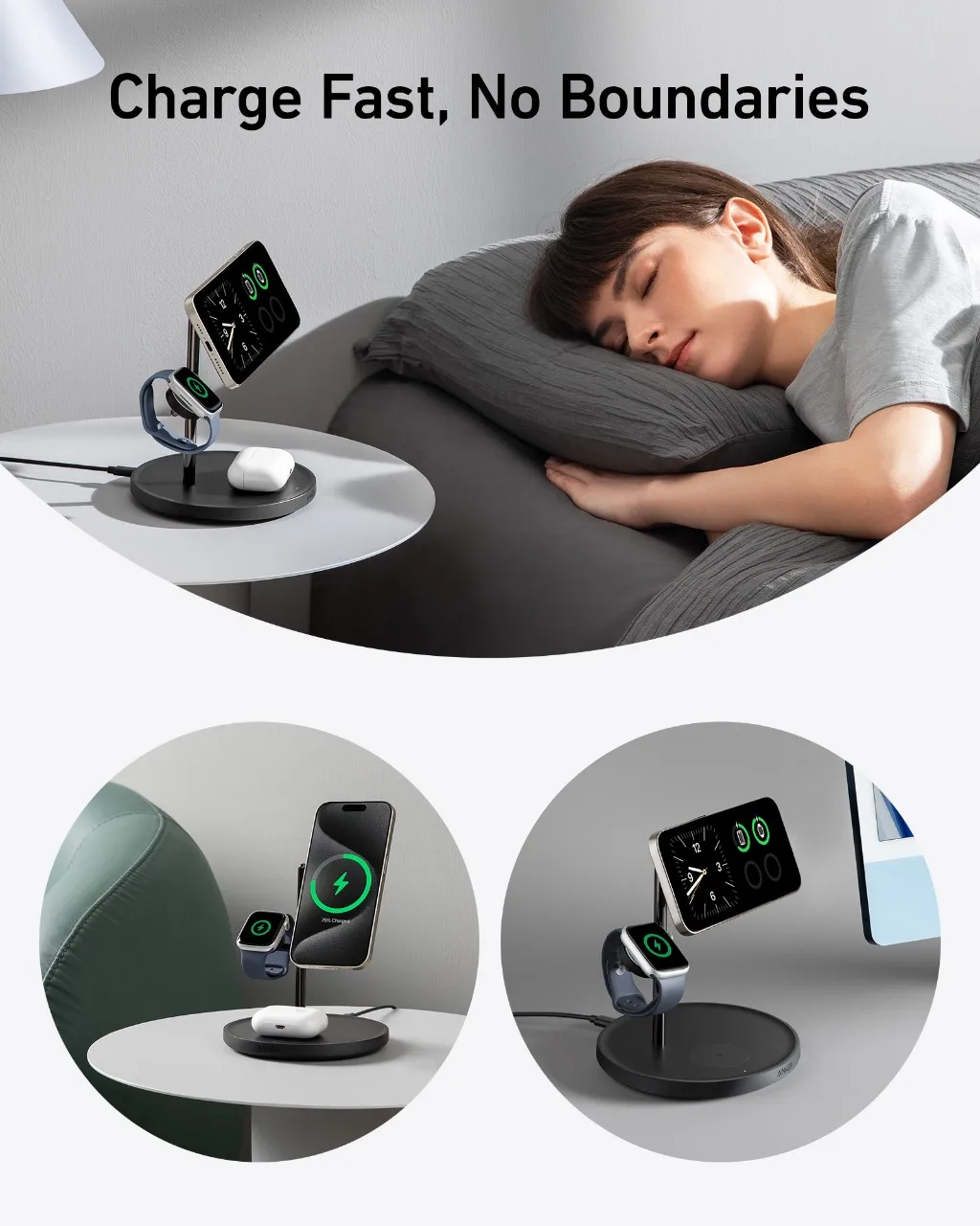 Anker MagGo 3-in-1 draadloos laadstation Qi2-gecertificeerde 15W draadloze oplader voor iPhone 15/15 Pro/14/13 Apple Watch AirPods