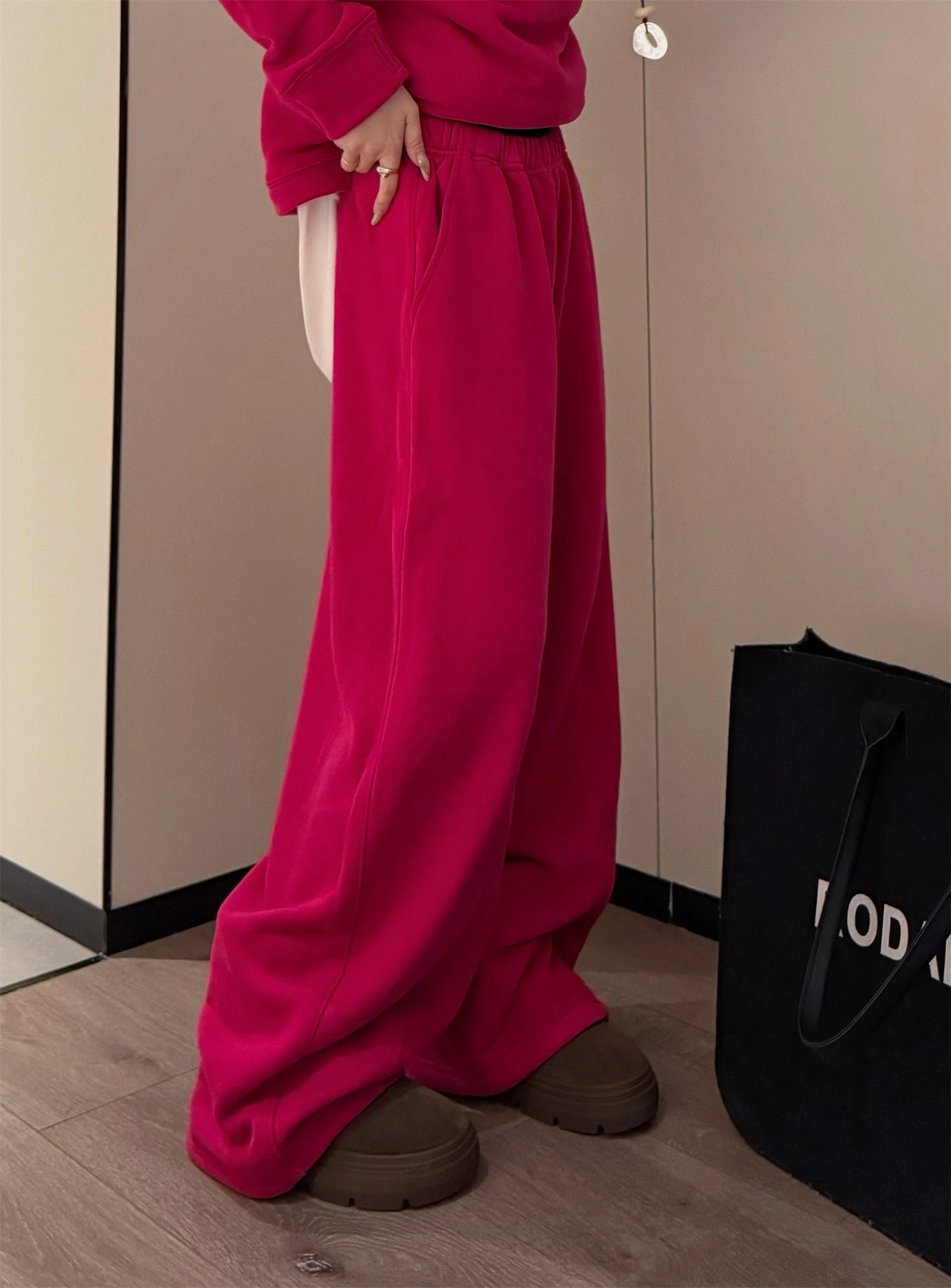 Winter New Cotton Fleece Lined Thickened Straight Pants Versatile Warm Casual Pants Elastic High Waist Floor-Length Pants