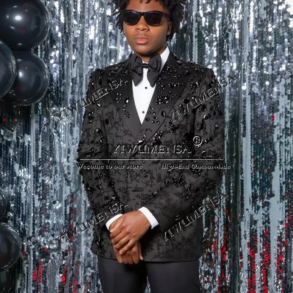 

Luxury Diamonds Crystals Suit For Men Wedding Banquet Evening Party Jacket Pants 2 Pieces Groom Tuxedo Customized costumes homme