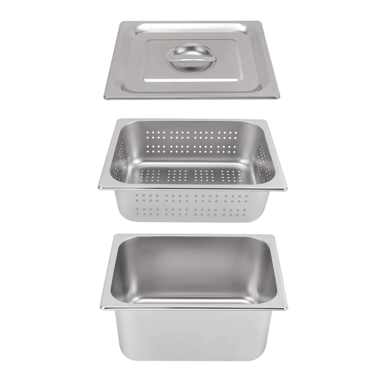 3-Pack 1/2 Size Hotel Pan Set with Lid, Includes Perforated Steam Pan (4 Inch & 6 Inch)