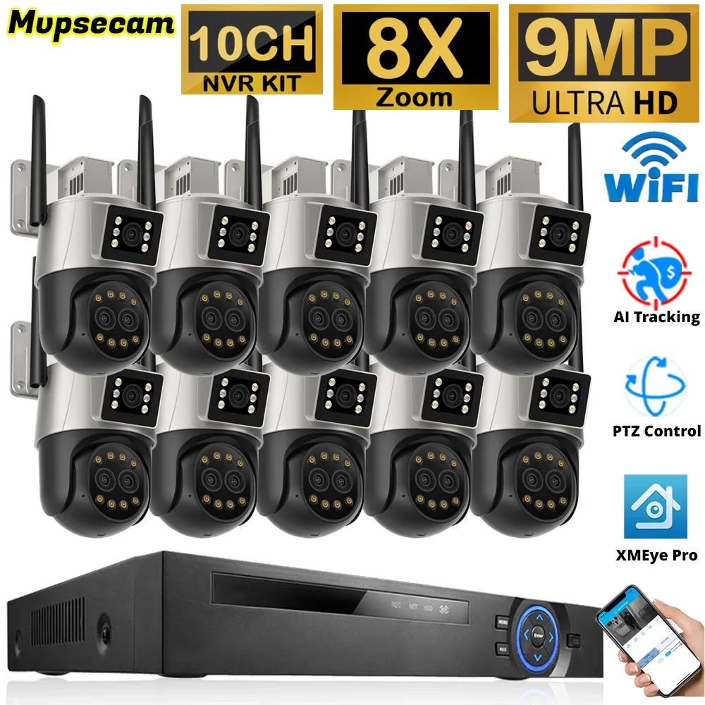 

XMEye 10CH Smart CCTV Video Surveillance System 4K POE NVR Kit With 9MP Three Lens Outdoor WIFI Camera PTZ 8x Zoom CCTV System