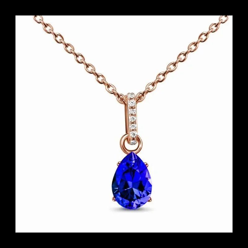

Винтажный кулон из стерлингового серебра S925 с каплями воды, темно-синий драгоценный камень, ожерелье из розового золота, женское нишевое дизайнерское чувство моды
