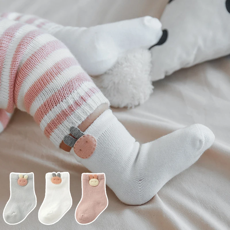 3Pairs Cartoon Rabbit Baby Socks Spring Newborn Cotton Sock 0-3Year Boys Girls Toddler Footwear Solid Color Children Stockings