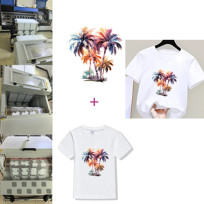 Summer Beach coconut tree Heat Transfer DIY for Bag Clothes Iron on Transfers T Shirt Thermo Stickers Personalised Tops Patch