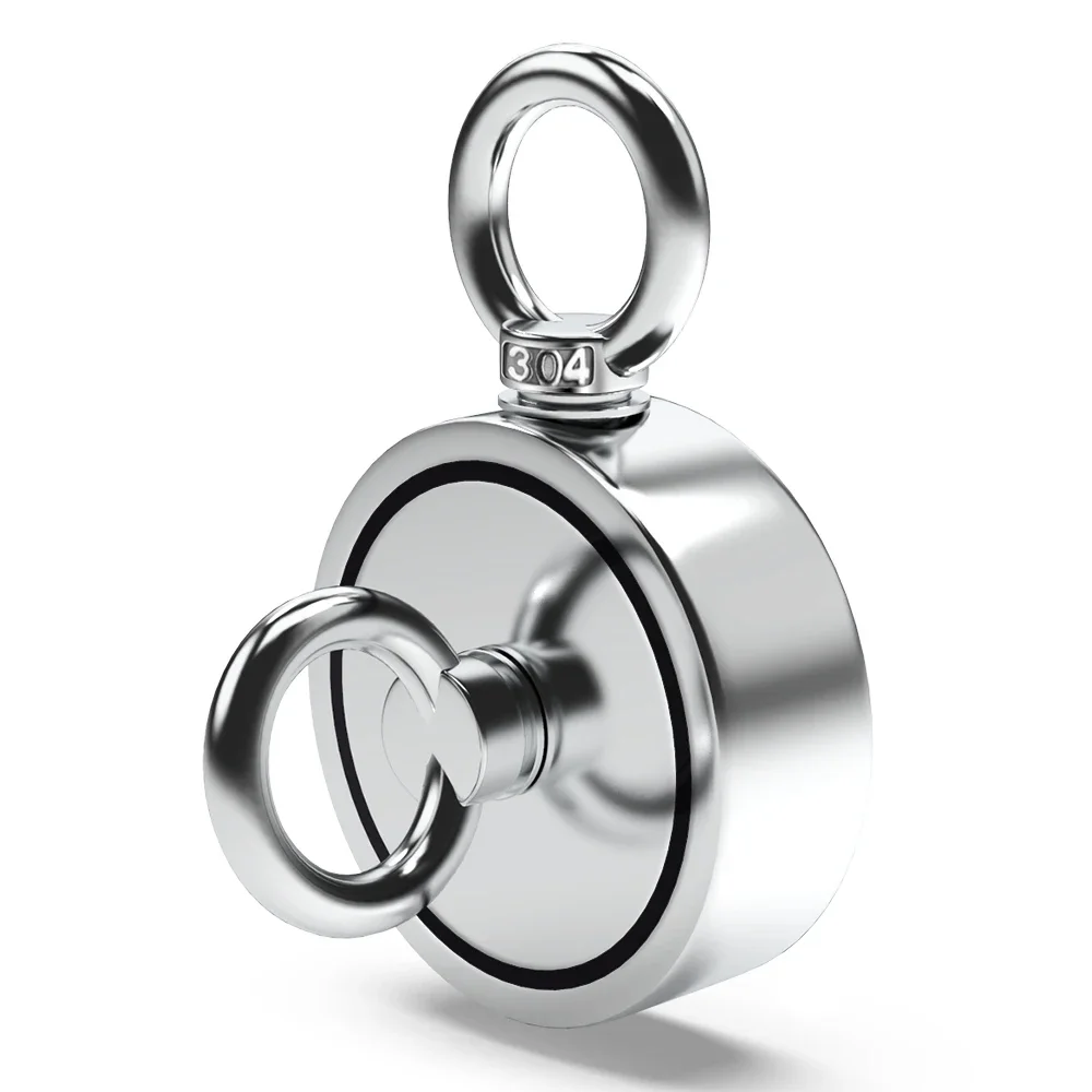 N52 Strong Neodymium Fishing Magnet Double Side Double Ring Search Magnet Hook Super Power Salvage Magnetic