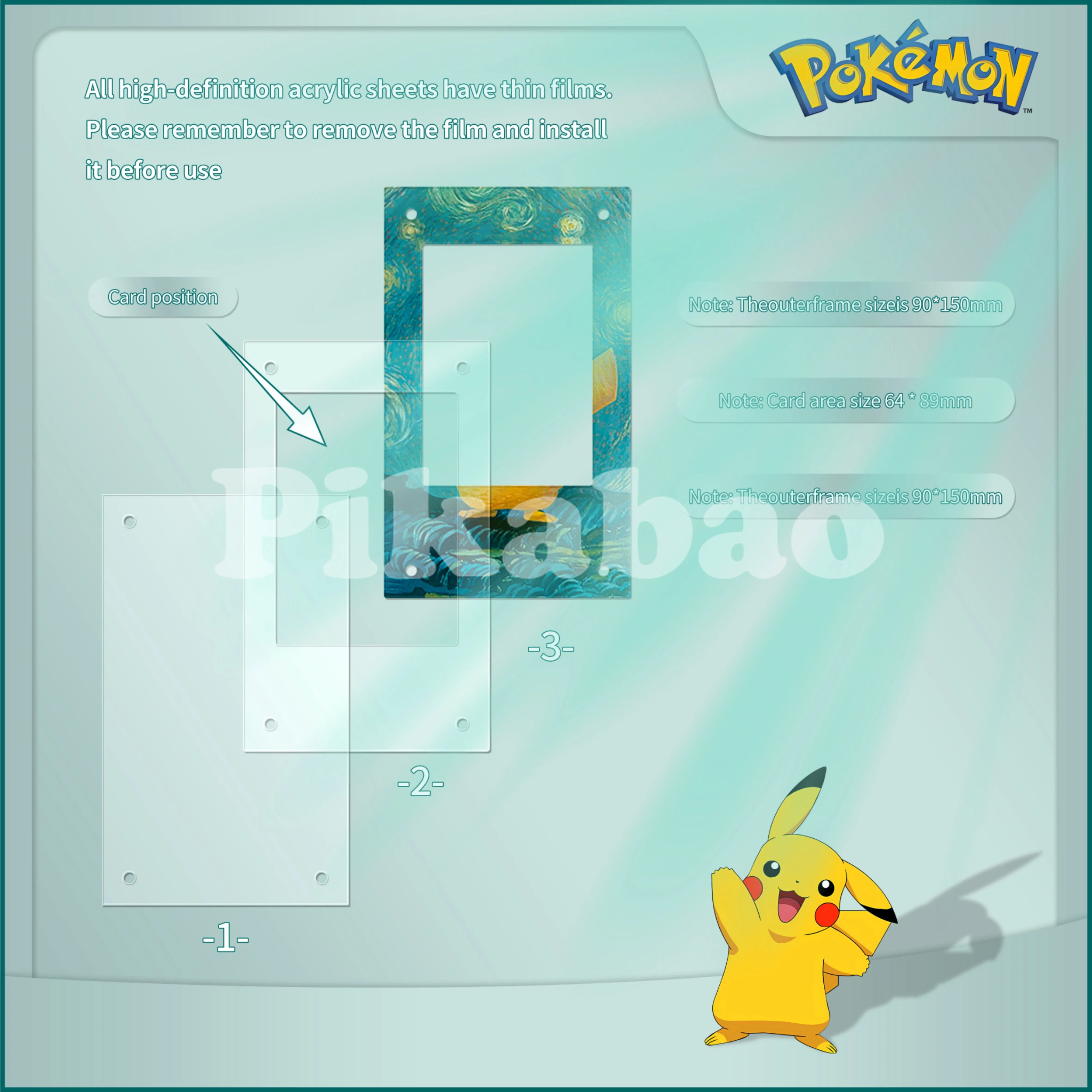 بوكيمون بطاقة الطوب إطار صور متحف فان جوخ بيكاتشو تشارجر الاكريليك بطاقة الطوب إطار صور PTCG هدية لعبة لا تشمل البطاقات #6
