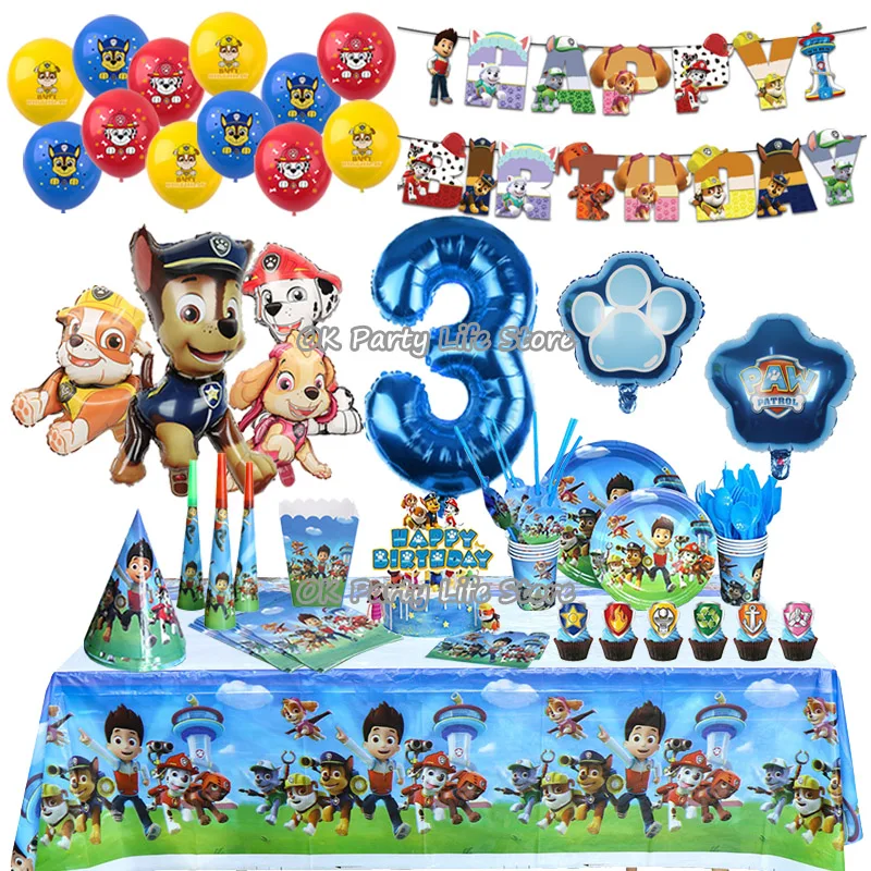 PAW Patrol Party Decoration Birthday Supplies Chase Marshall Skye Aluminum Foil Balloon For Kids Event Gift Disposable Tableware