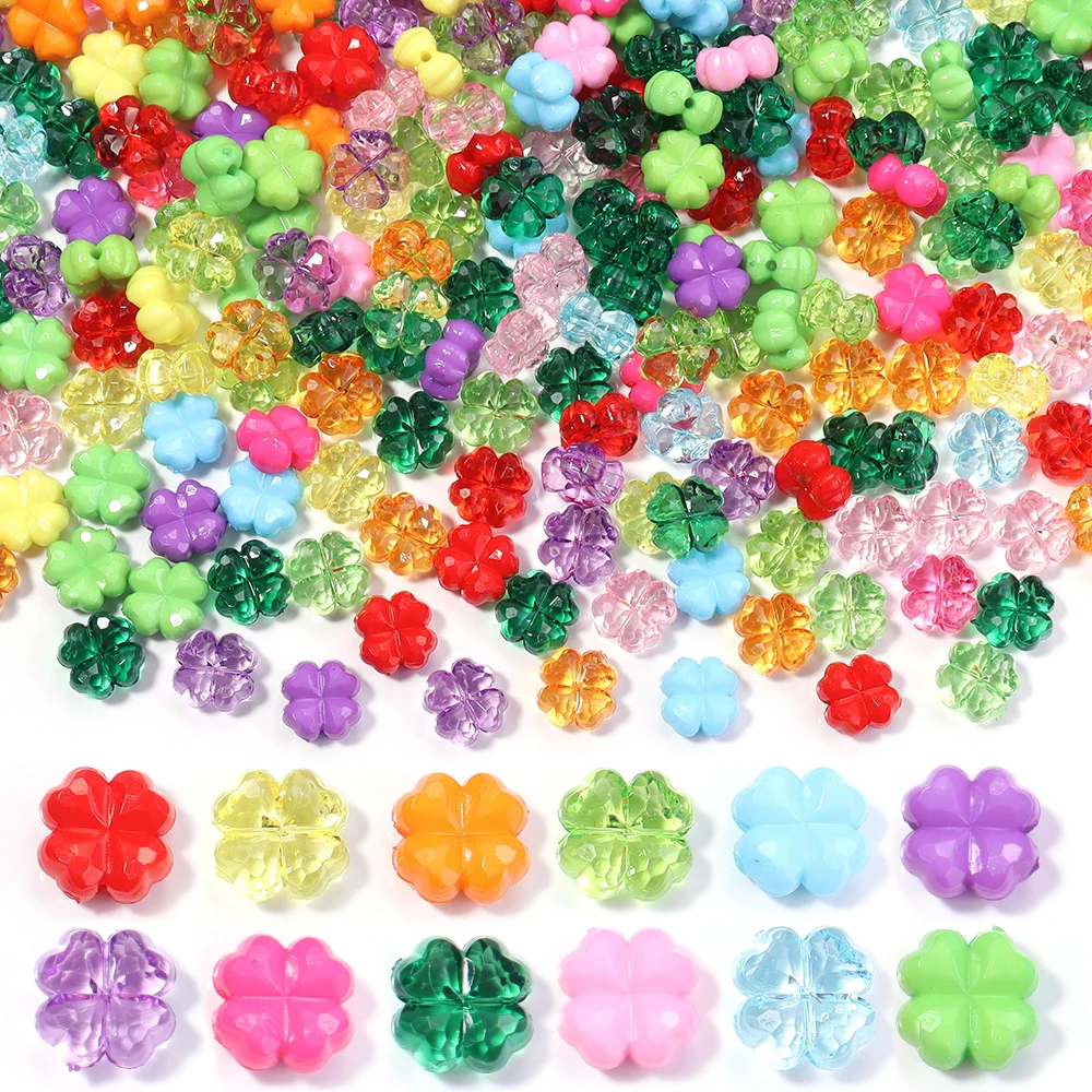 50pcs 11mm Four-Leaf Clover Acrylic Beads Colorful Faceted Loose Beads For Jewelry Making DIY Bracelets Earrings Phone Key Chain