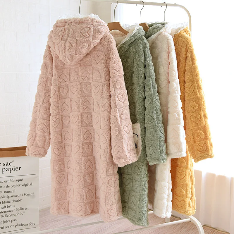 Autumn Winter Sleepwear For Sleeping Warm Hooded Robe Women Pajamas Bathrobe Woman Clothing Pijama Mujer Flannel Pyjama New Hot