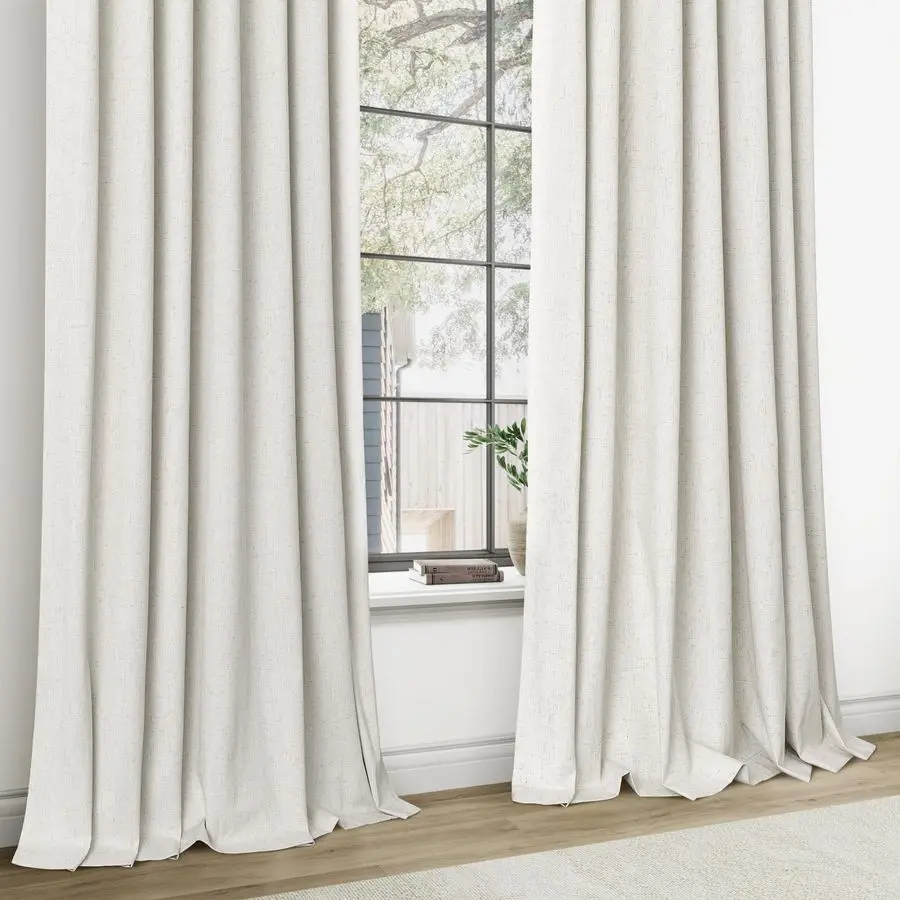 Cortinas de Linho Bege Natural com Pregas Plissadas, 84 Polegadas de Comprimento, 2 Painéis, 100% Opacas, Estilo Boho Neutro Creme