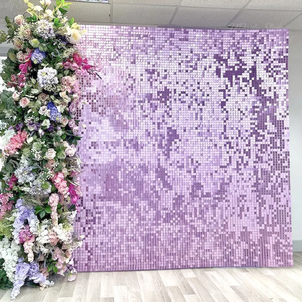 Light Purple Shimmer Backdrop Panels 12/18/24Pcs Pastel Purple Sequins Wall PanelS for Wedding Bridal Baby Shower Birthday Decor