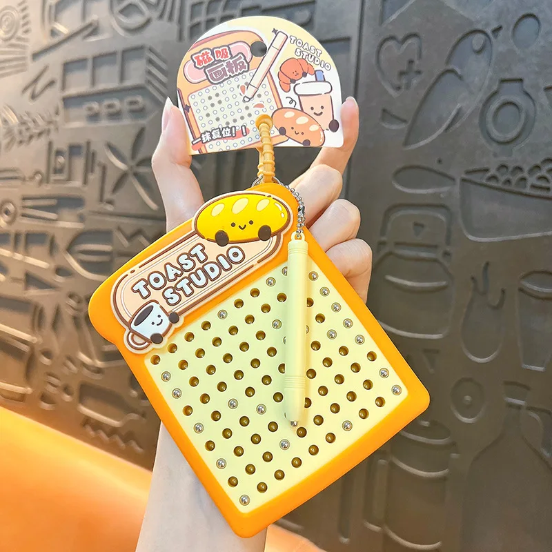 Creative Cute Bread Stress Relief 90 Beads Square Magnetic Drawing Board Keychain Pendant Fun Drawing Board Toy Small Gifts