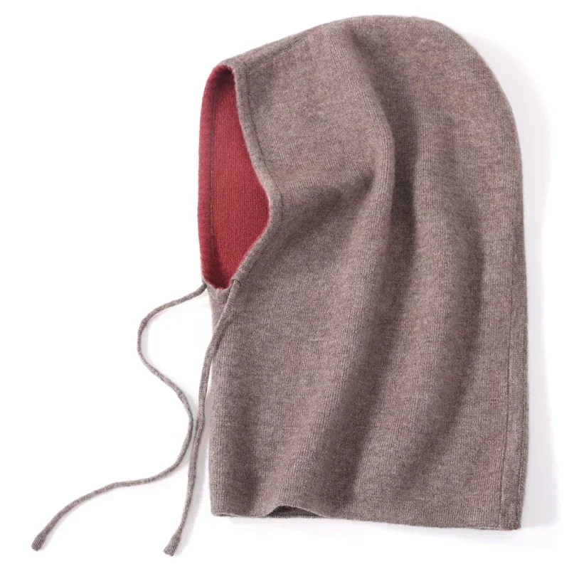 High Quality Pure Cashmere Hat for Unisex Winter Casual Knitted Scarf Hood Hat Women Men Balaclava Cap Warm Beanie Hats