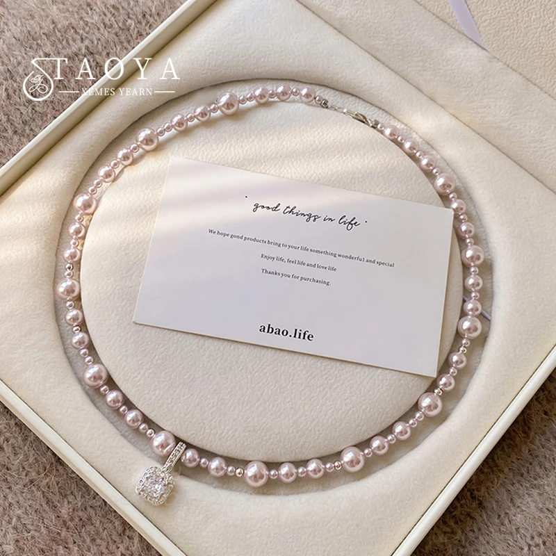 Herbst und Winter Neue Manta Rose Lila Perle Zirkon Quadrat Anhänger Halskette für Frauen Trendy Schmuck Party Elegante Accessoires