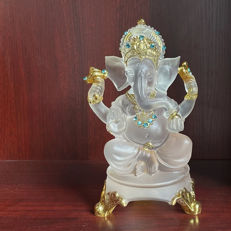 Transparent Trunk Ganesha Statue Thai Resin Craft Home Decor Indian Buddha Figurine
