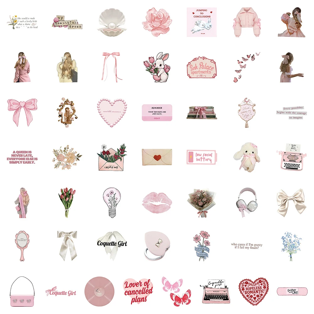 10/30/50 قطعة الكرتون الوردي Ins نمط Coquette فتاة ملصقات Vintage الشارات الجمالية سجل القصاصات الهاتف الأمتعة الكتابة على الجدران لطيف ملصق
