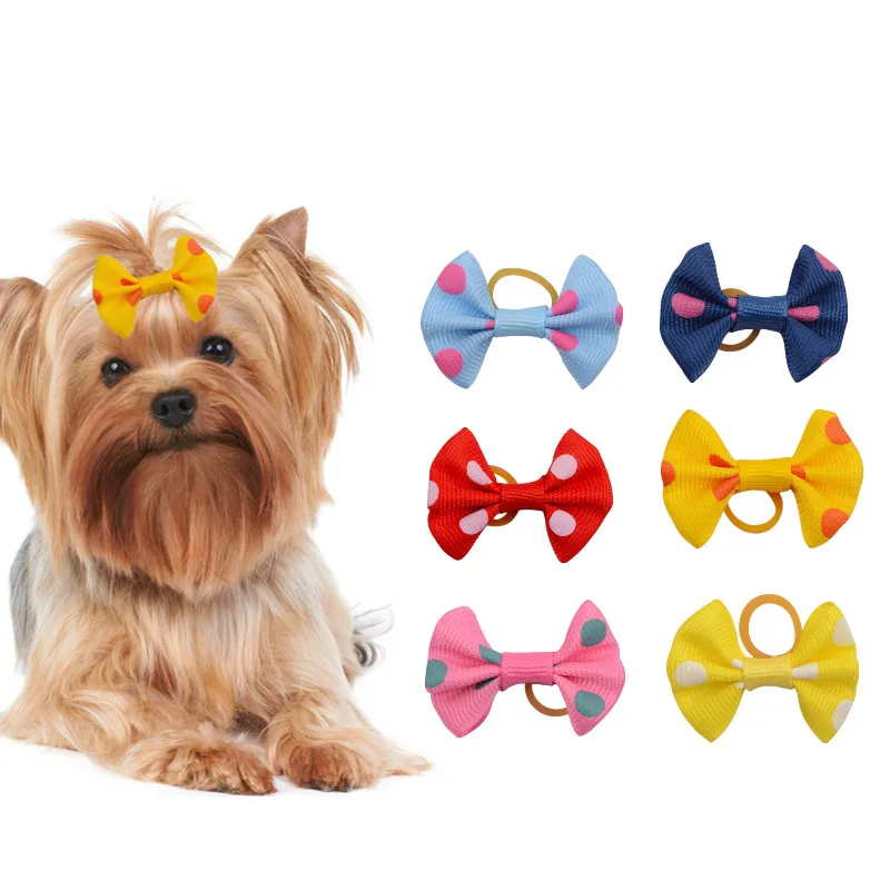 10pc Fashion Big Spots Pet Hair Clip Random Color Dog Grooming Accessories Elastic Rubber Band Headwear Cat Supplier