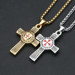 Fashion Punk Red Cross Shield Pendant Necklace 316L Stainless Steel Templar Knight Cross Necklace For Men Women Amulet Jewelry
