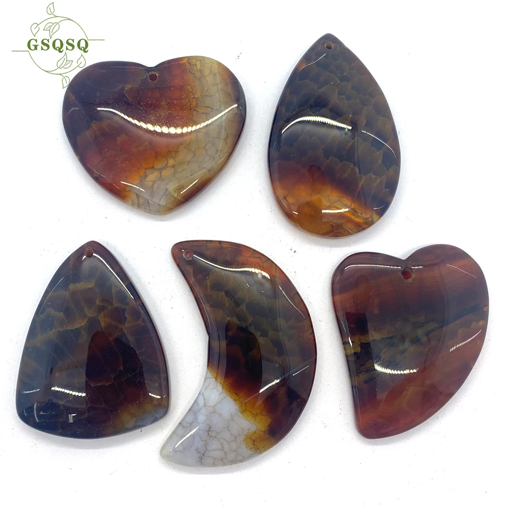 

5 Pcs Drop-shaped Striped Agate Pendant Reiki Treatment Semi-precious Stone Geometric Exquisite Lady DIY Jewelry Amulet Pendant