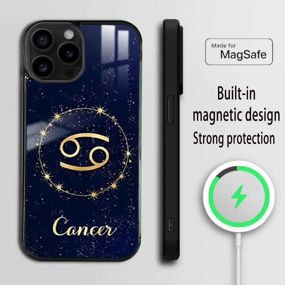 Constellation CANCER  Phone Case For iPhone 16 15 14 13 12 11 Pro Max Plus Mini Magsafe Mirror Wireless Magnetic Cover