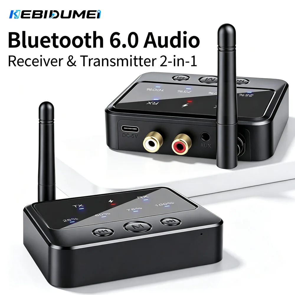 KEBIDUMEI 2 IN 1 Bluetooth 6.0 Receiver Transmitter AptX-Adaptive Audio Adapter AD/HD/LL AAC SBC Low Latency Music Adapter