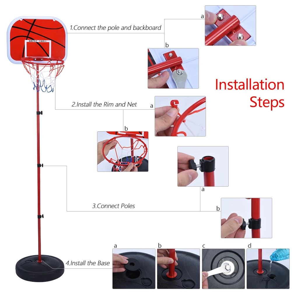 Basketball System Adjustable Basketball System Height Adjustable Basketball Stand System Hoop Backboard Net Kit for Children