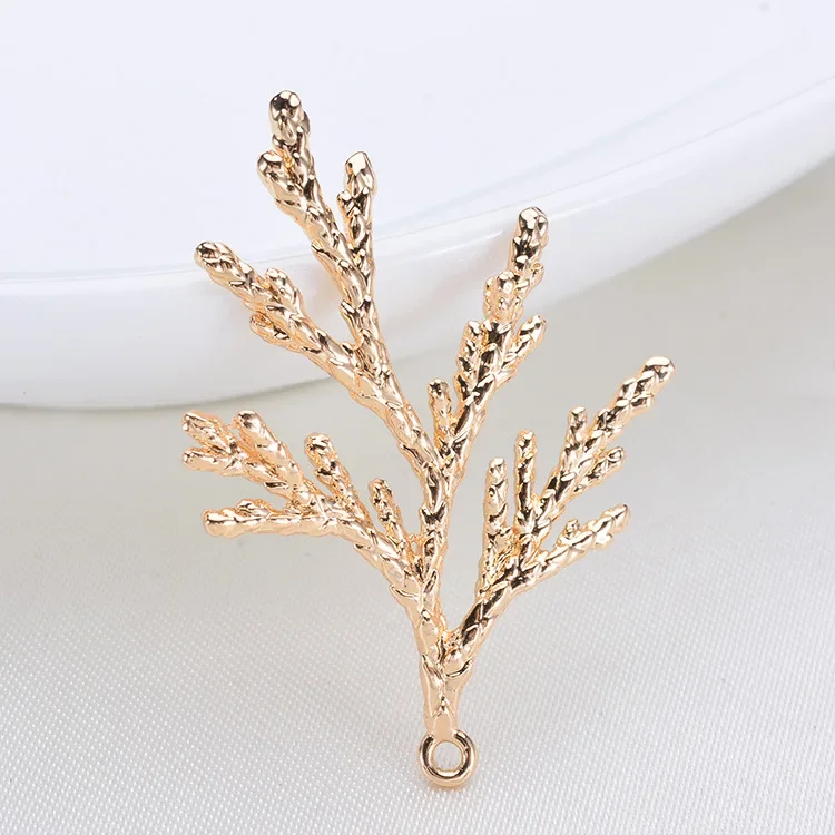 (1514)6PCS 36*24MM 24K Gold Color Plated Brass Pine Leaves Tree Leaf Charms Pendants for DIY Jewelry Making Findings