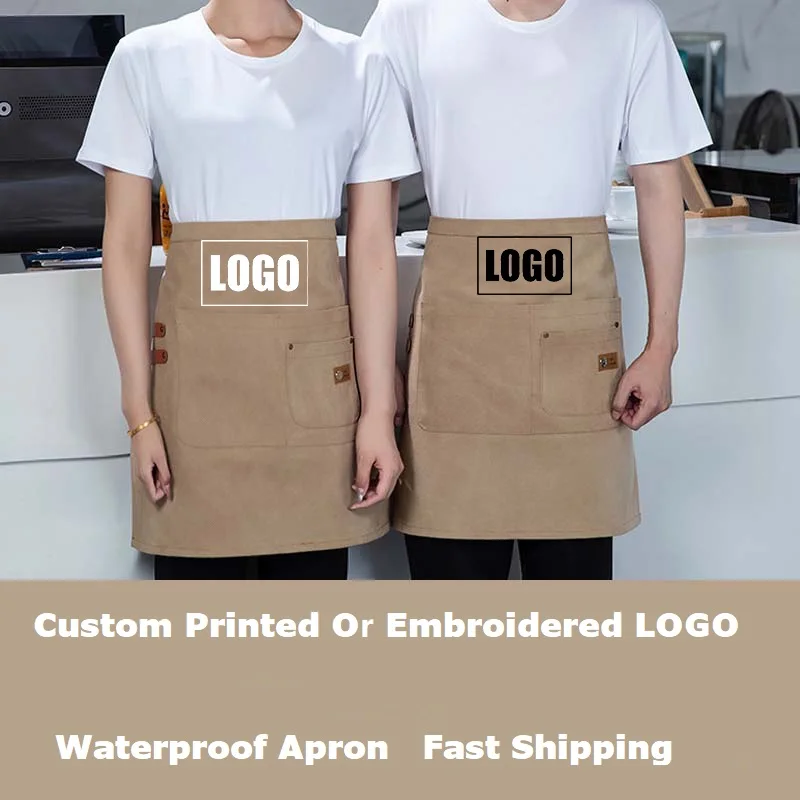 Custom Logo Waterproof Western Restaurant Storage Horticulture Hairdresser Adjustable Barista Waiter Short Skirt Half Apron