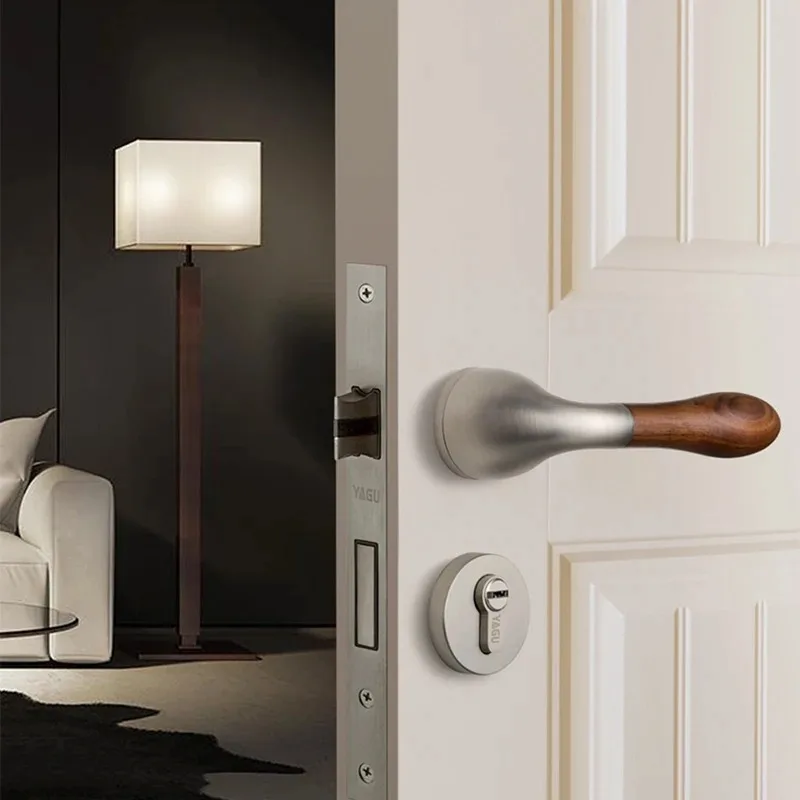 American/ Bedroom Door Handle Lock Security Entry Split Silent Lock Core Door Furniture Indoor Walnut Door Handle Lockset