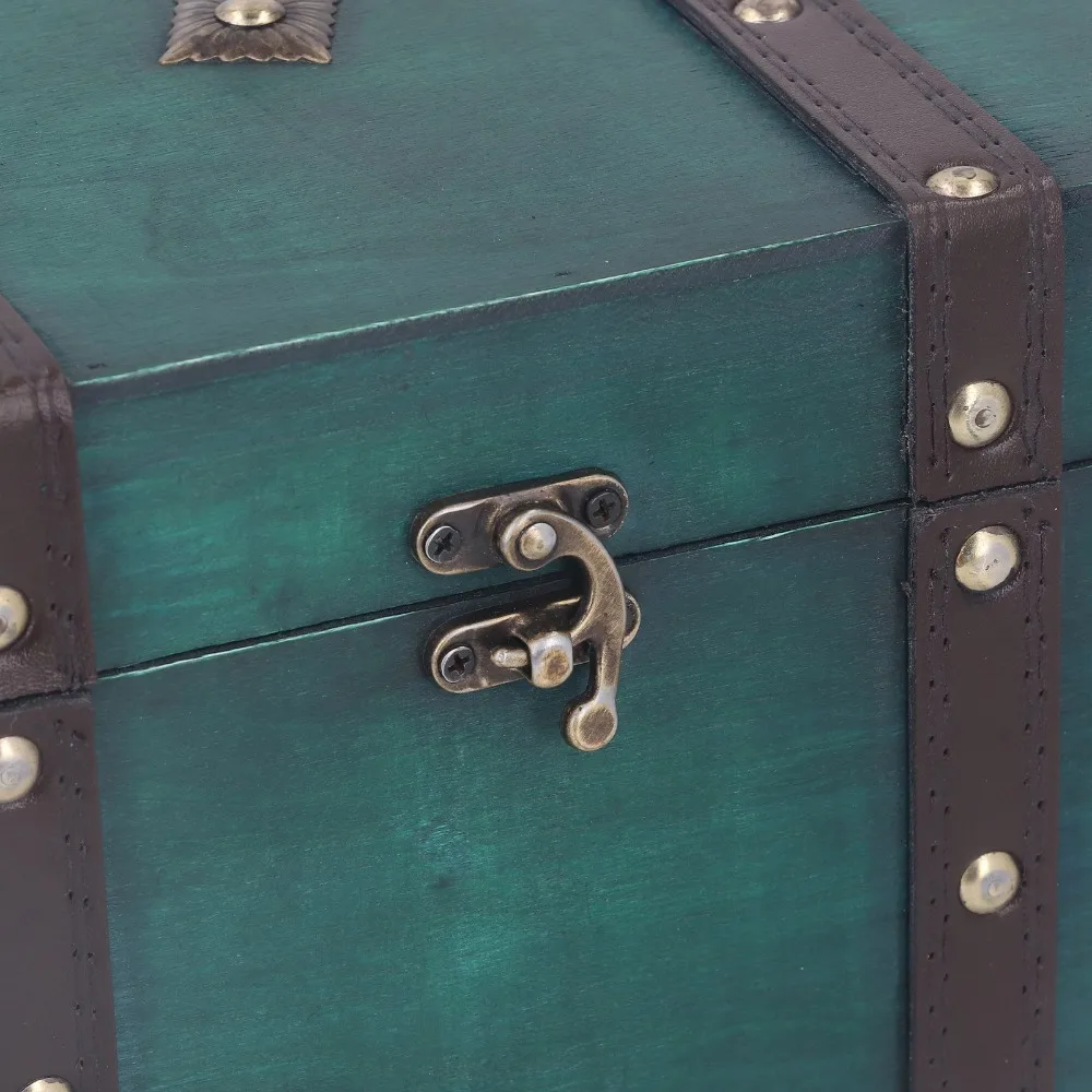 Wood Treasure Chest Storage Box Metal Clasp Hinged Lid Antique Storage Trunk Large Decorative Storage Box For Office Decor