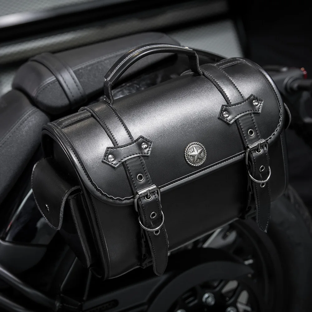 دراجة نارية سوداء عالمية السرج حقيبة سعة كبيرة أكياس جانبية أداة تخزين لحقيبة هارلي المعدلة المقاومة للماء #2