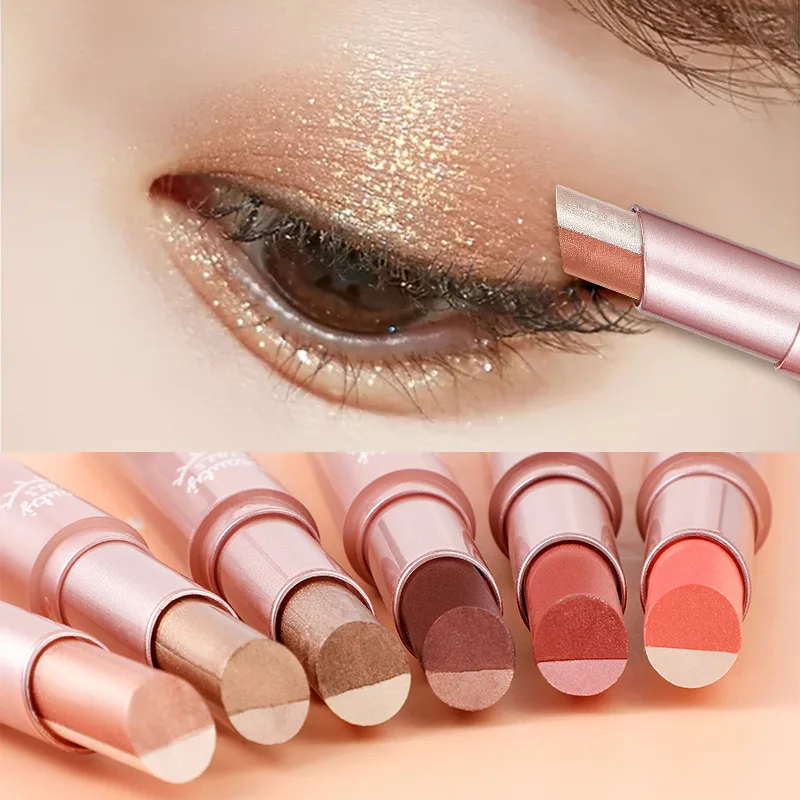 Two Tone Gradient Eyeshadow Stick Shimmery Pearl Finish Waterproof Smudge Proof Long Lasting Quick Application Makeup Cosmetics