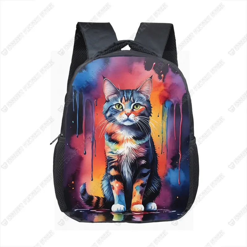12 Inches Watercolor Animal Pattern Backpack for 2-4 Years Panda Wolf Owl Shark Bookbags Kindergarten Toddler School Bags