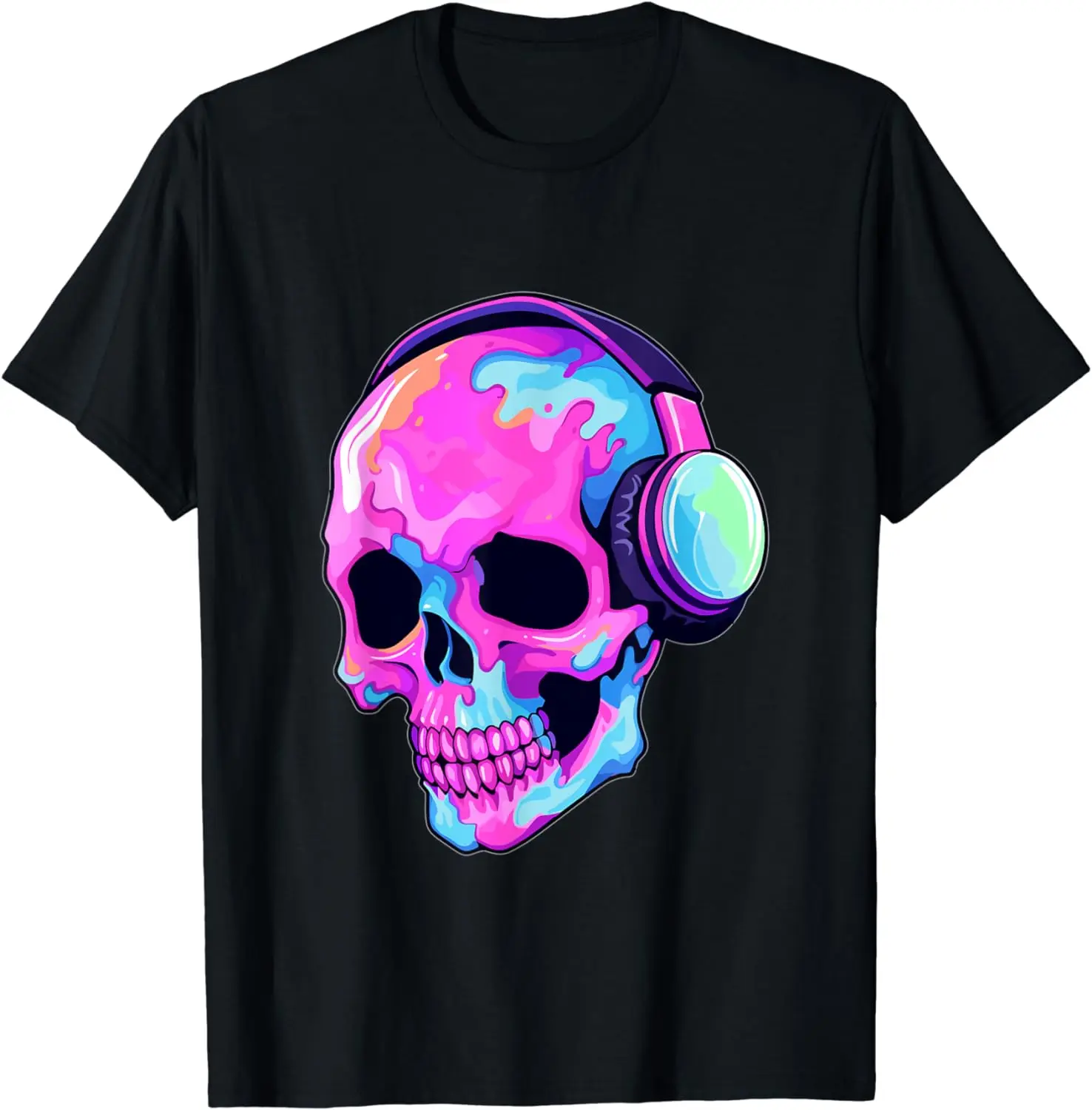 SKull DJ Electronic Music Rave Music Lover EDM T-Shirt for Men Women Music Lover Cotton Oversized T Shirt for Party Festival