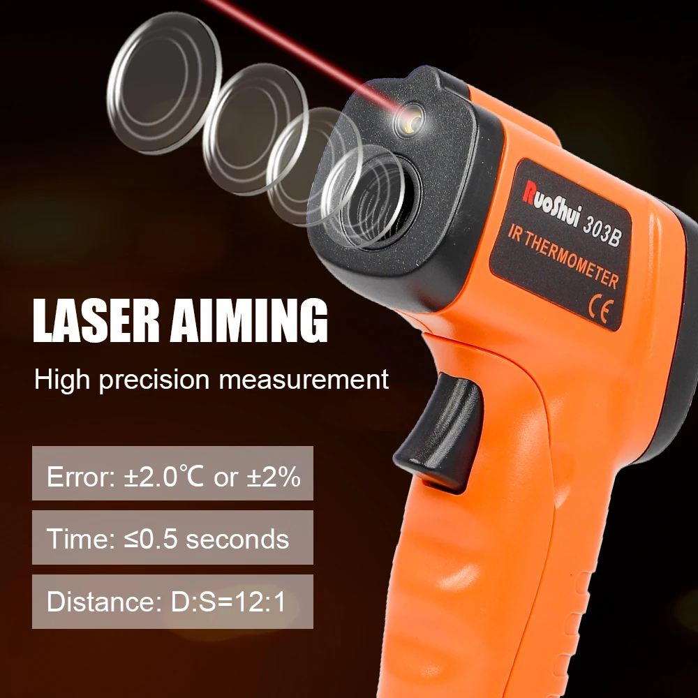RuoShui 303B Digital Infrared Thermometer - Handheld Laser Pyrometer -20°C to 550°C Instant Measurement Handheld Thermometer