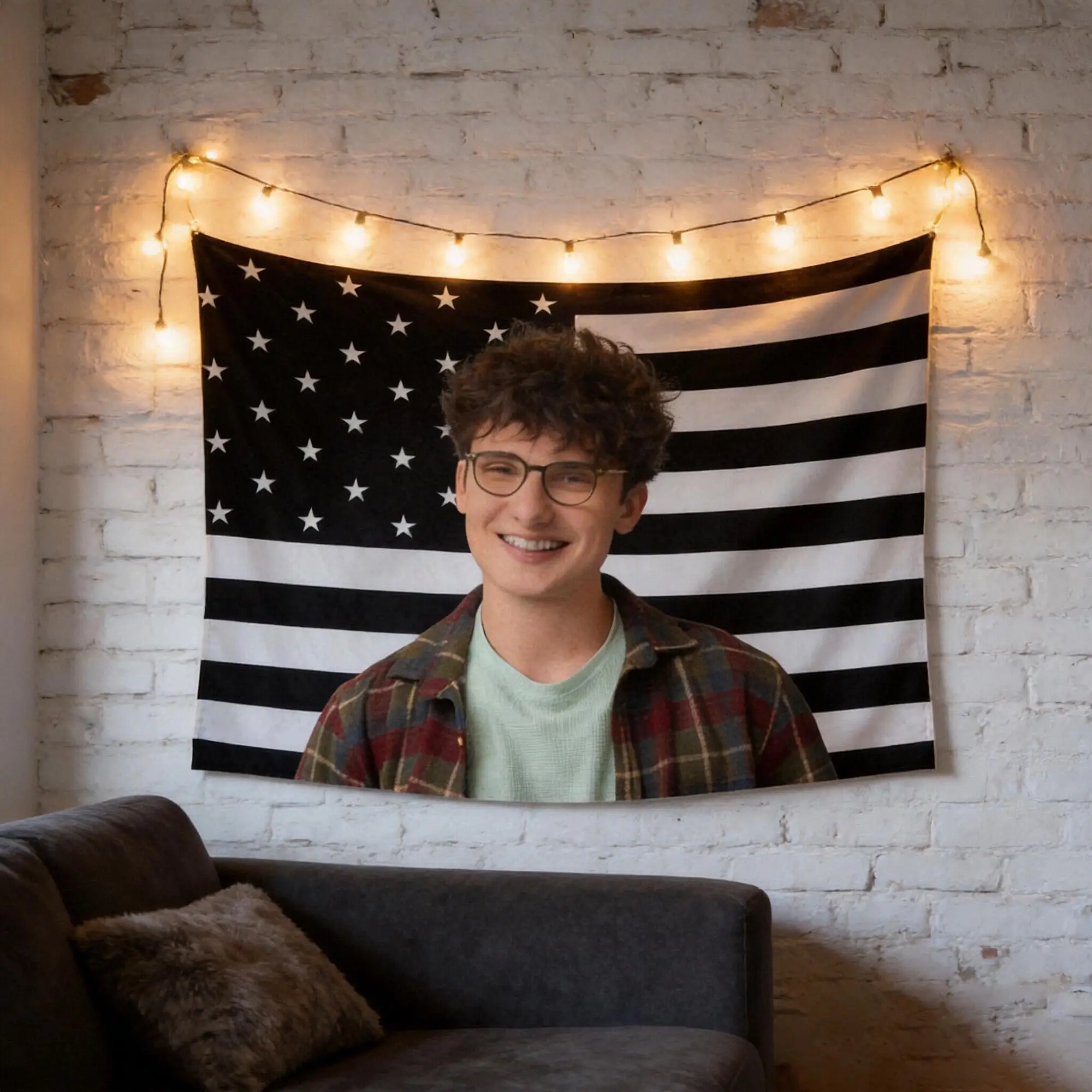 Personalized Custom USA Flag Tapestry with Your Photo, Patriotic Wall Decor, Bachelorette Decor, Bedroom Tapestry Gift