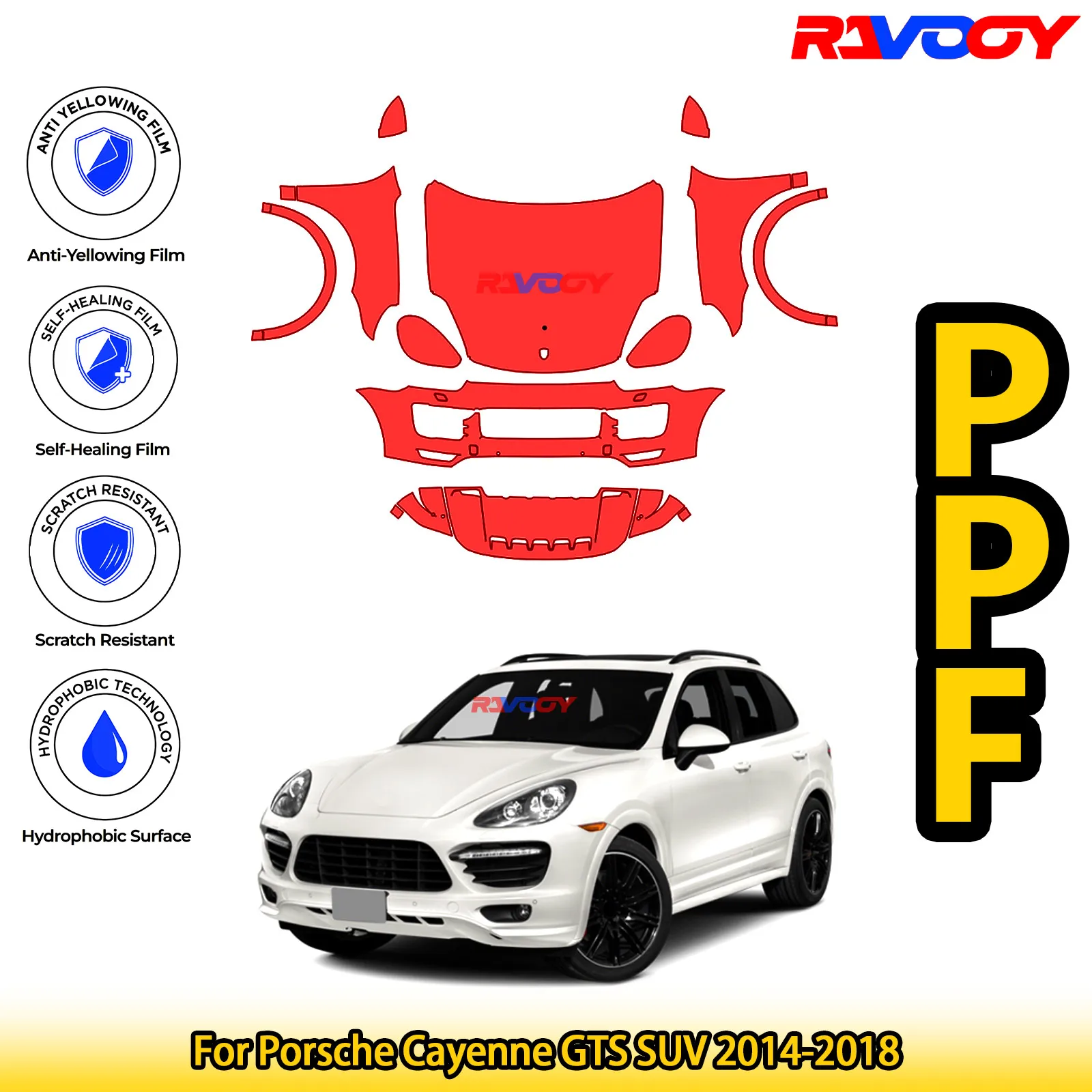 

Для Porsche Cayenne GTS SUV 2014-2018 глянцевая матовая черная предварительно вырезанная передняя защитная пленка PPF Kit