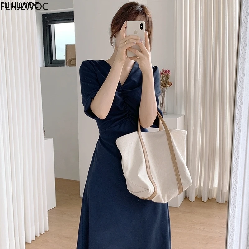 

Korean Chic Dresses Hot Sales Women Summer 2020 Design Draped Elegant Office Lady Retro Vintage Long Dress Flhjlwoc Vestidos