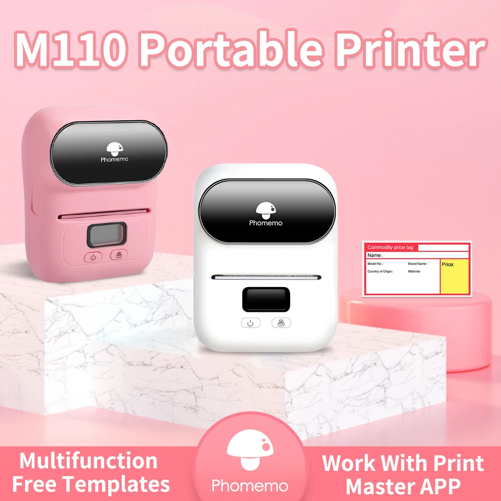 Phomemo M110 Thermal Label Printer Bluetooth Wireless Mini Printer Barcode Label Maker for  PC & Phone for Clothing Mailing