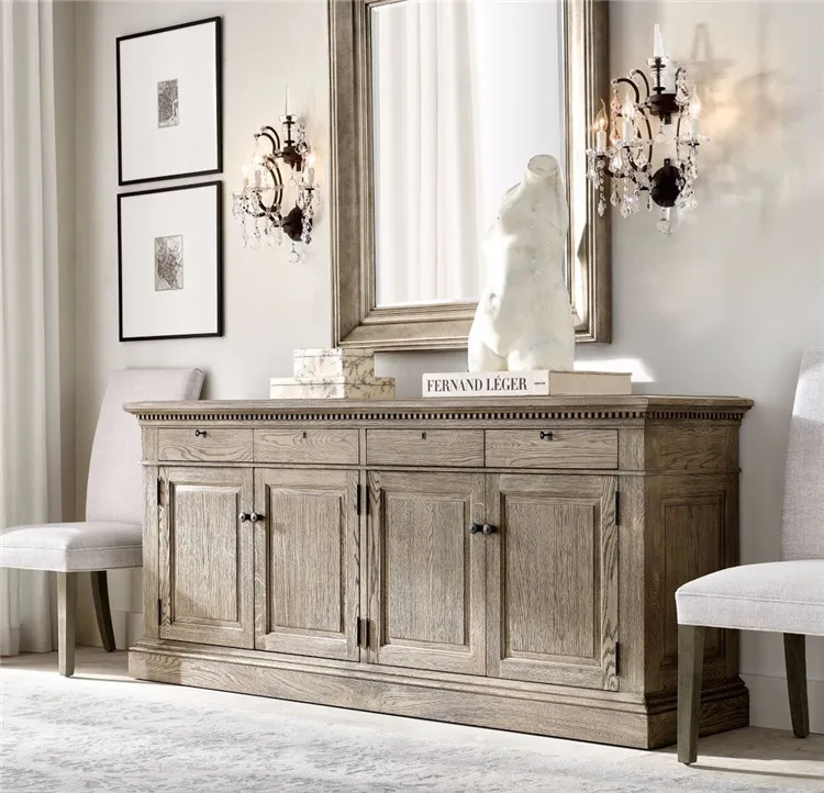 

Solid wood dining side cabinet carved TV cabinet living room four doors log design storage
