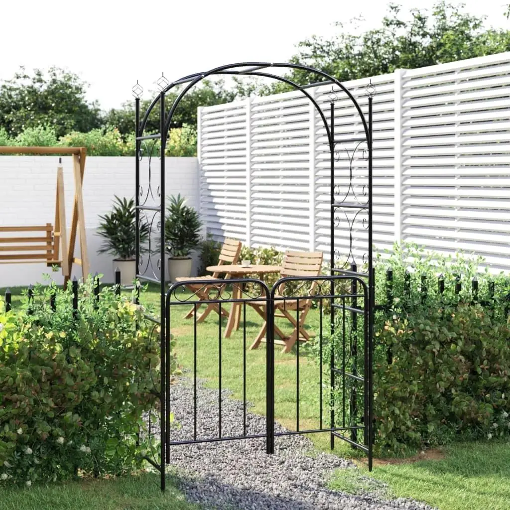 Black Steel Garden Arch with Gate 108x45x235 cm - Perfect for Climbing Plants & Outdoor Decor