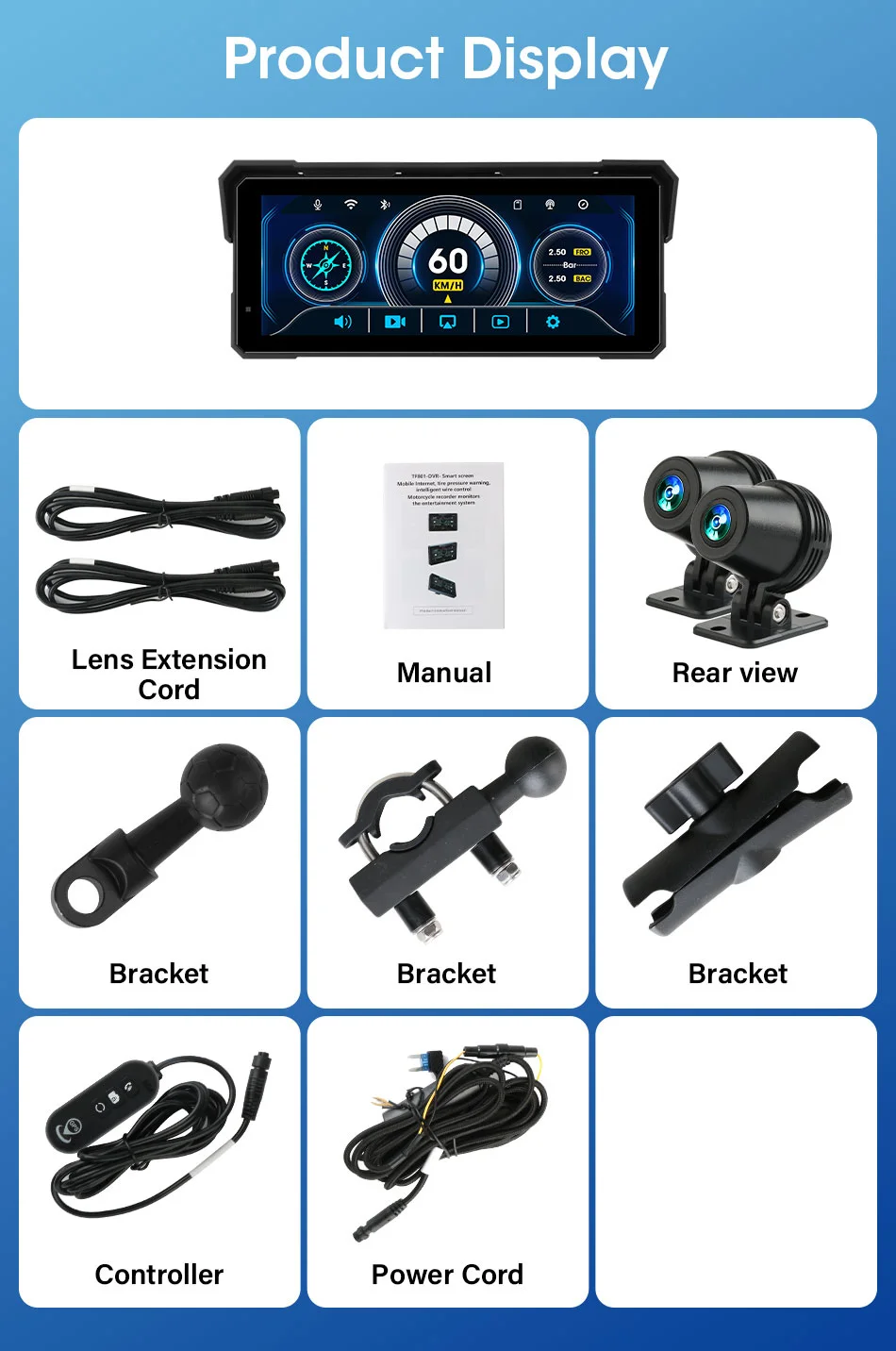 Srnubi 8,1 Zoll Motorrad DVR Navigation GPS Wireless Carplay Moto Android Auto IP67 Wasserdichter Monitor Motorradhelm Kamera – Detail 23
