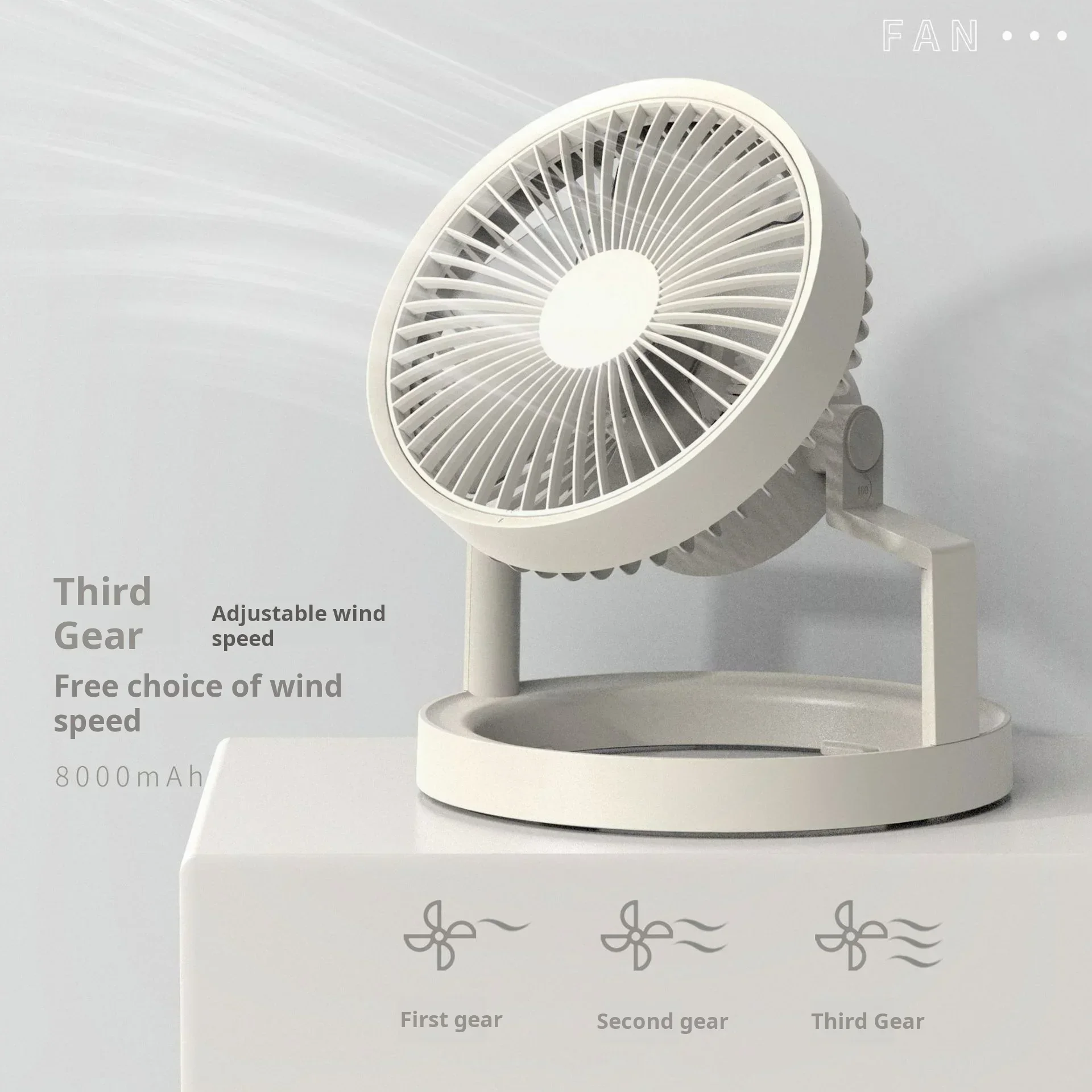 Household Ventilateur Portable Ceiling Fan Silent Desktop Electric Fan 8000mAh Rechargeable Camping Fan LED Light Air Circulator