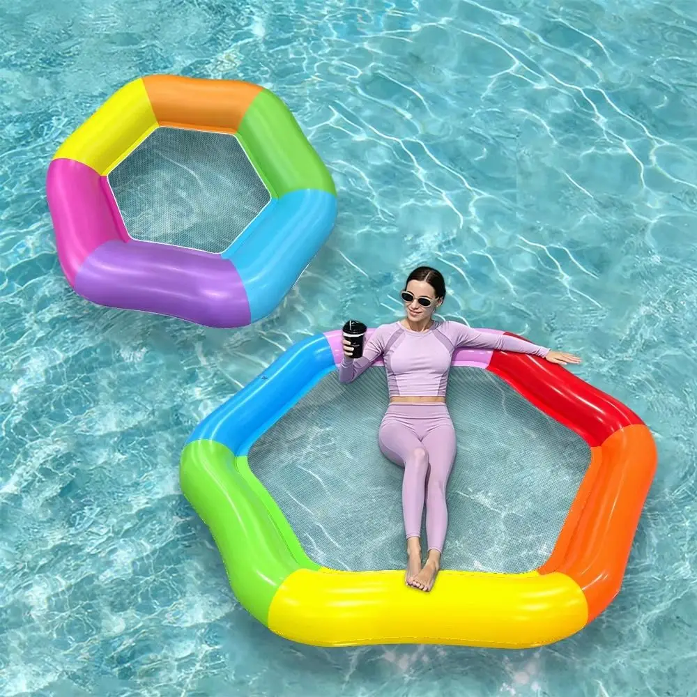 Bright Colors Hexagonal Colored Inflatable Float Hollowed-out Bottom Net Thickened Portable Water Float Chair
