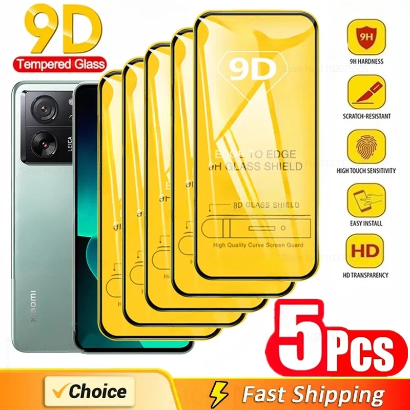 5Pcs Screen Protector for Xiaomi 13T 12T 10T 9T 11T Poco X6 F3 M4 M3 M5 F5 Pro Tempered Glass for Redmi Note 13 12 11 10 9 Pro