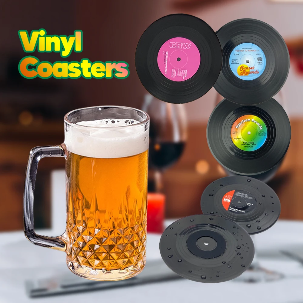 1 Piece Vinyl Original Coasters Holder Retro Record Disk Drink Mug Pad Mat Under Glass Hot Utensil Decorative Tray Silicone