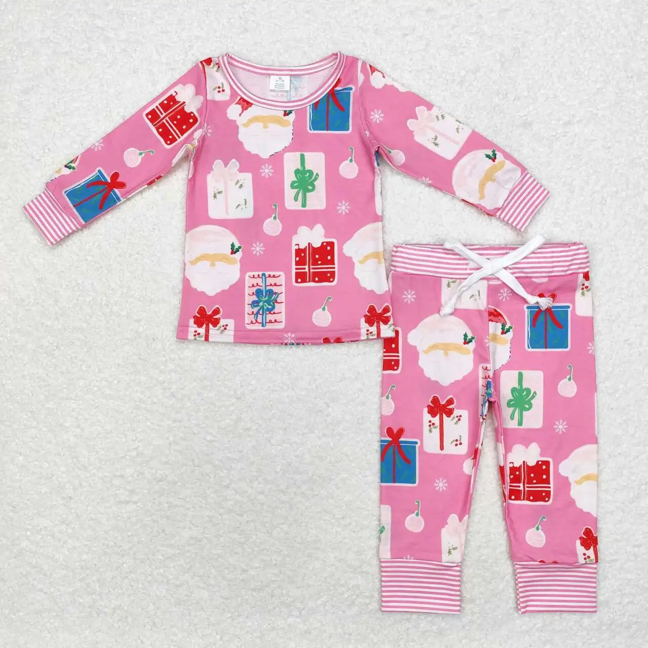 

Wholesale western baby girl clothes Christmas gift bamboo PJ Set pink pajama outfit kids little girls boutique clothing