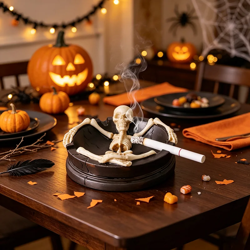 2026 New Skeleton Resin Ashtray Gothic Skull Cigarette Holder Halloween Party Tabletop Ornament Home Bar Desktop Decor Gift