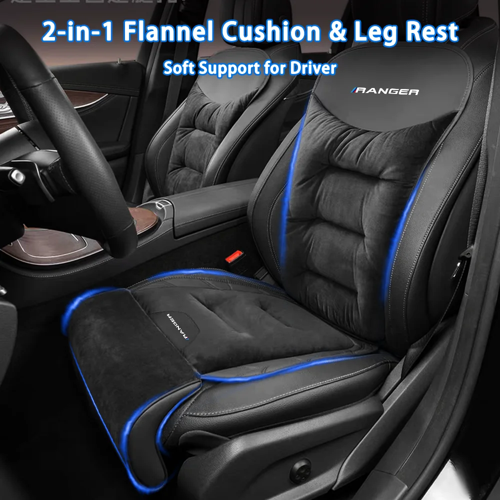 2-in-1 Flannel Car Seat Cushion Leg Rest Support Warm Universal Seat Pad Reduce Driving Fatigue for Ford Ranger T9 T7 T1 Raptor