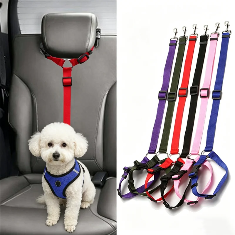 Dog Car Seat Belt Adjustable 2 In 1 Nylon Pet Safety Leash Backseat Travel Restraint Lead For Puppy Small Medium Dogs Anti Shock
